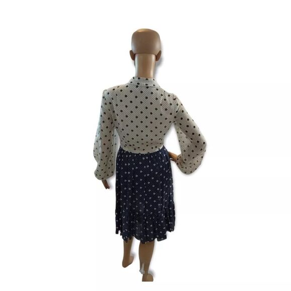 R&D ORIGINAL Women's Vintage Sheer Two Tone Polka Dot Midi Elastic Dress Size S. - Picture 3 of 8